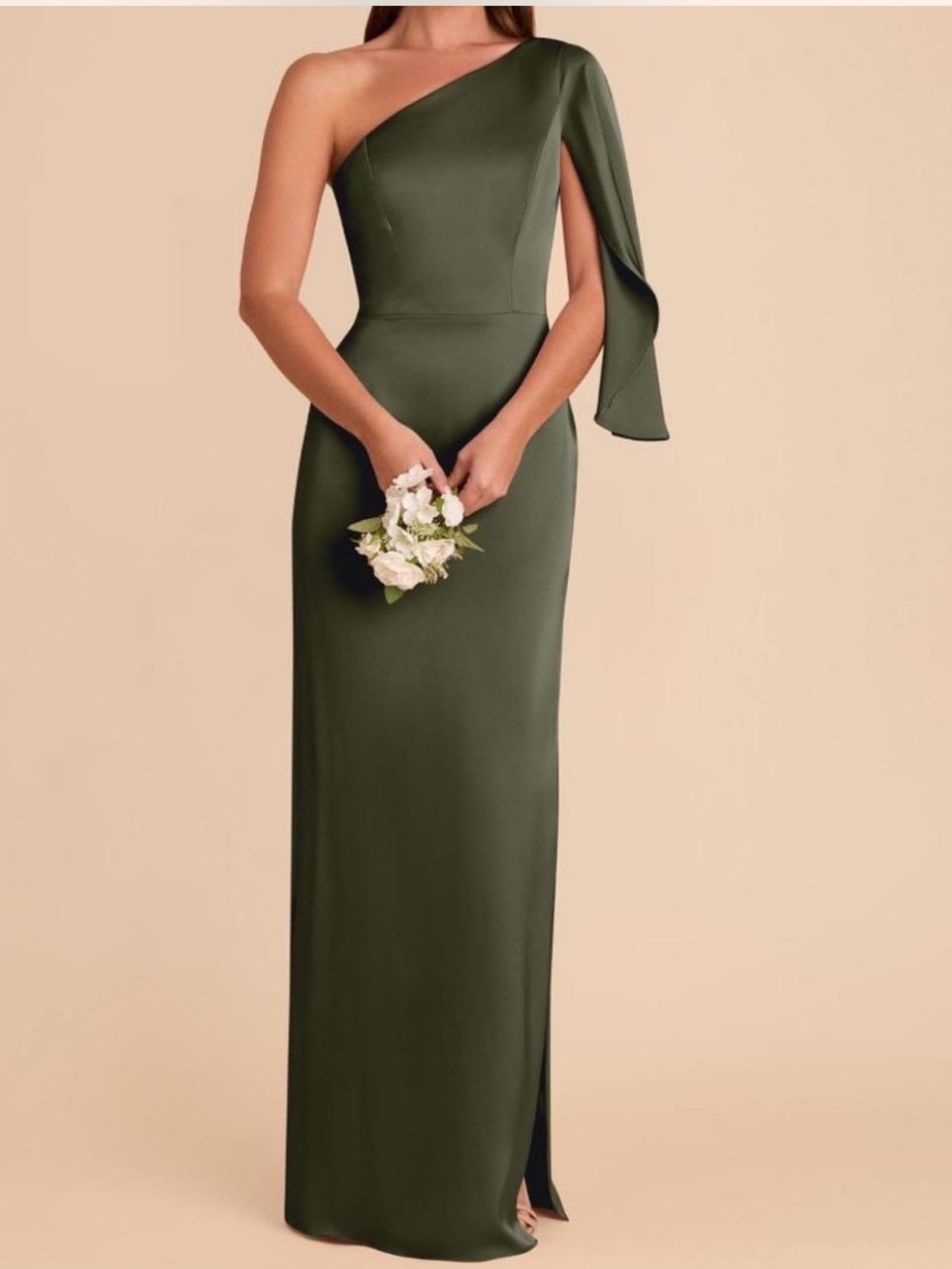 Birdy Grey One-Shoulder Olive Green Bridesmaid Gown
